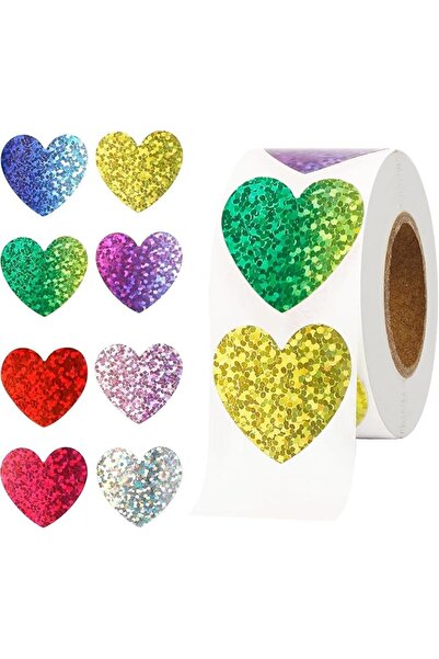 SYOSI Heart Stickers, 500 PCS Holographic Glitter Heart Labels Roll, 1.9 x 1....
