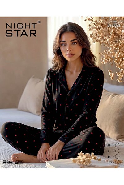 Night Star طقم بيجامة نوفا ريد هارت سوبر سوفت بأزرار