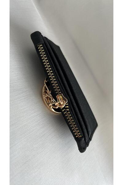 ZRN AKSESUAR Wallet Women's Black Card Holder Wallet – 4 Card Compartments, Zippered Coin Compartment, Chain for Attachment to Bags