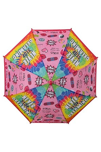 OEM Pink Tie Dye Automatic Stick Rain Umbrella with Whistle for Kids 67cm