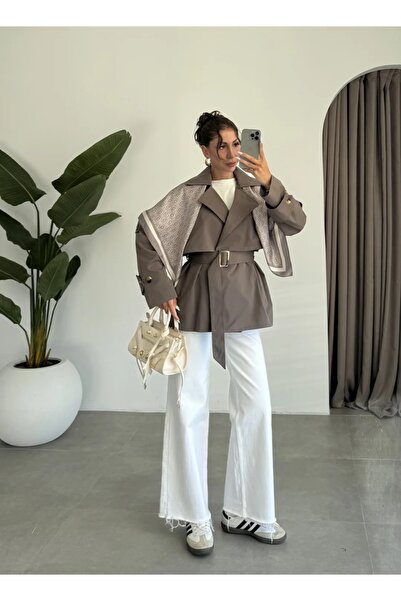 manana fashion Oversize κοντή καμπαρντίνα που φθάνει πάνω από τους ώμους