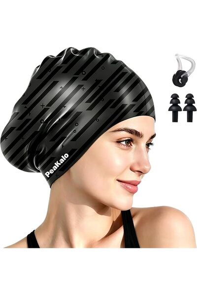 PeaKalo Extra Large Swim Cap for Long Hair, Waterproof Silicone Swimming Cap ...