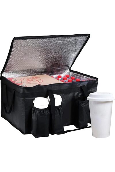 Tazweeq Insulated Food Delivery Bag with 4 Cup Holder - Large Capacity Collap...