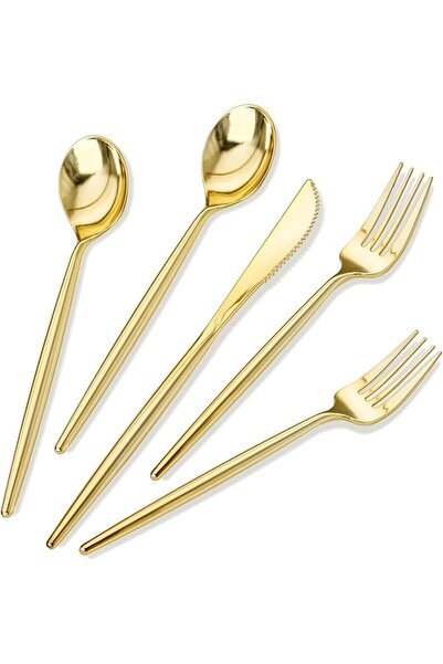 Tazweeq 25 Pcs Stainless Steel Silverware Set, Elegant Gold Cutlery for Parti...