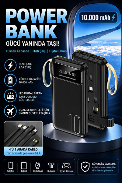 10.000 mAh Dijital Ekranlı Powerbank – Çift USB Çıkışlı Taşınabilir Şarj Cihazı, Hafif ve Kompakt Tasarım, Telefon, Çoklu Cihaz Şarj Edebilir