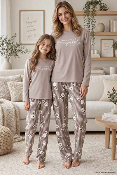 Zekalya Anne Kız Tavşan Desenli Çizgili Milan Pijama Takımı - Ayrı Ayrı Satılır