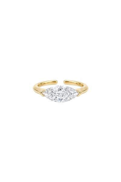 Charmist Marquise Solitaire Zirkon Taşlı Çelik Üzeri Altın Kaplama Yüzük ( Ay...
