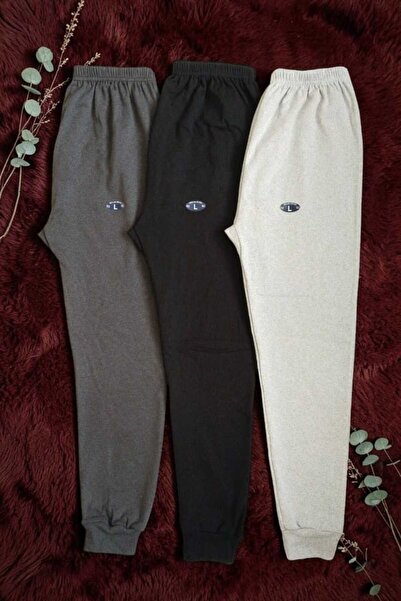 Unisex Kışlık Tayt Füme Siyah Gri 3'lü Paket Manşetli Paça Şardonlu Uzun Rahat