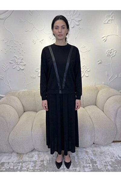 Ceremony 904 Striped Detailed Skirt Suit Black