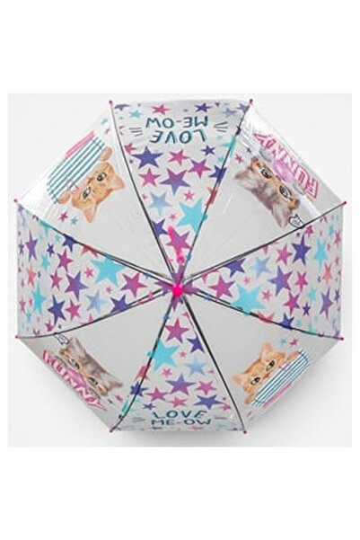 OEM Transparent Automatic Stick Rain Umbrella Pink with Cats and Stars for Ch...