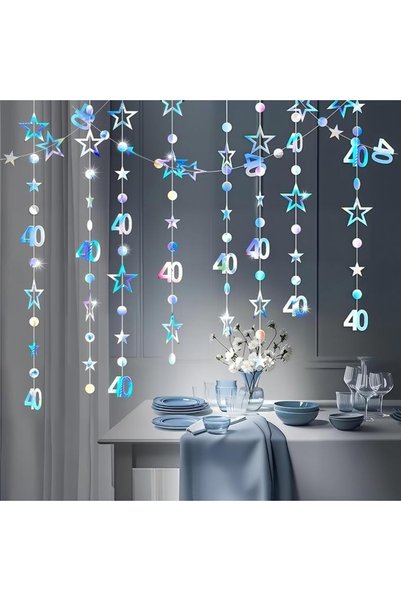 TERRIFI 40th Birthday Garland, 3Pcs Iridescent Number 40 Banner with Circle D...