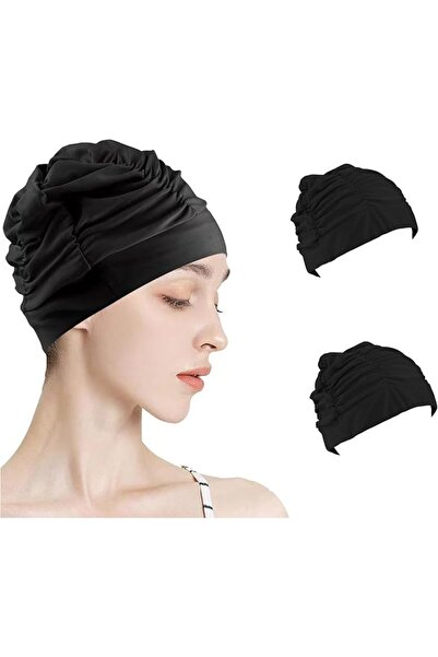 HaveLovely 2 Pcs Fabric Swim Cap for Men and Women, Nylon Cloth, Pleated Elas...