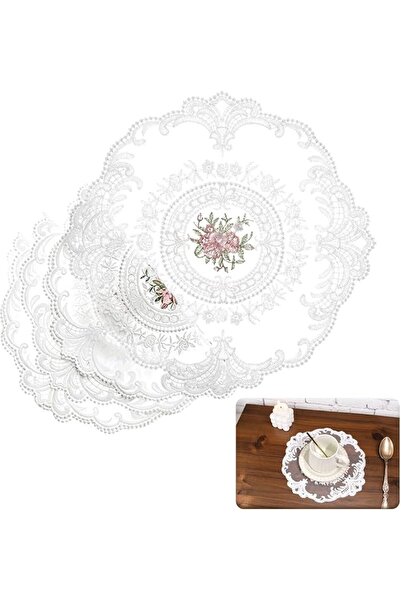 Novax 6 Pcs Lace Placemats, Retro French Style Ellipse Lace Placemats Round L...