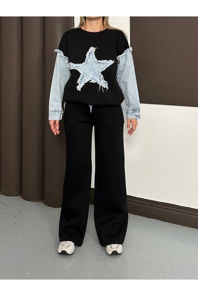 Bella Belluci Women's Quality Jean Sleeve Star Motif Double Set
