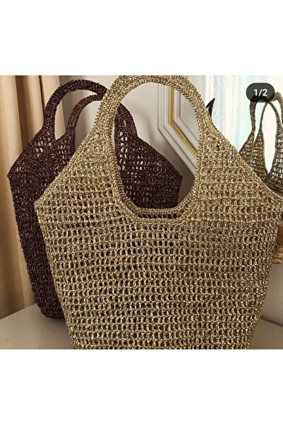 MEGAHAN BOUTIQUE Megahan Handmade Mesh Knitted Shoulder Bag, Glittery/Shiny D...
