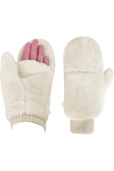 TERRIFI Women Winter Faux Fur Flip Cover Mittens Warm Soft Half Finger Finger...