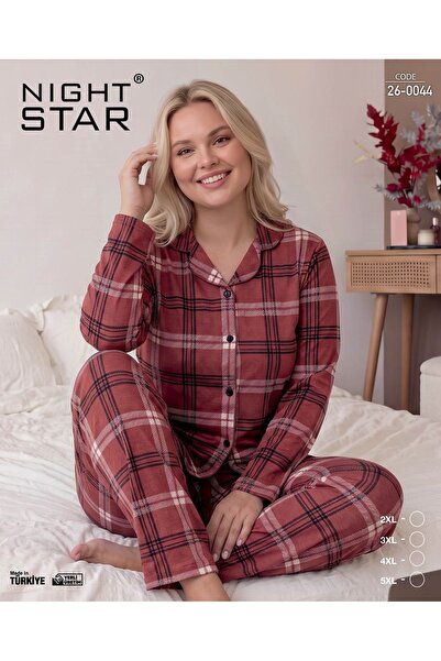 Night Star Nova Checked Super Soft Buttoned Plus Size Tile Pajama Set