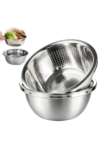 Generic 2PACK Rice Washer Strainer Bowl Colander, 304 Stainless Steel, Large ...