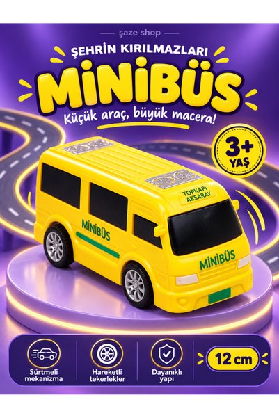 SAZE Şehrin Kırılmazları Sürtmeli Oyuncak Minibüs Sarı 12 cm Hareketli Tekerl...