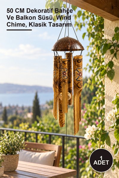 Yenilig 1 Adet Bambu Rüzgar Çanı – 50 CM Dekoratif Bahçe Ve Balkon Süsü, Wind Chime, Klasik Tasarım