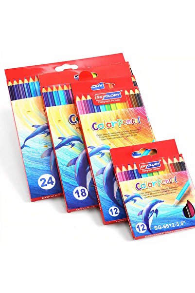 Reduceri Engros Цветни моливи SkyGlory, комплект от 24 броя, 12 цвята, 9 см, ...