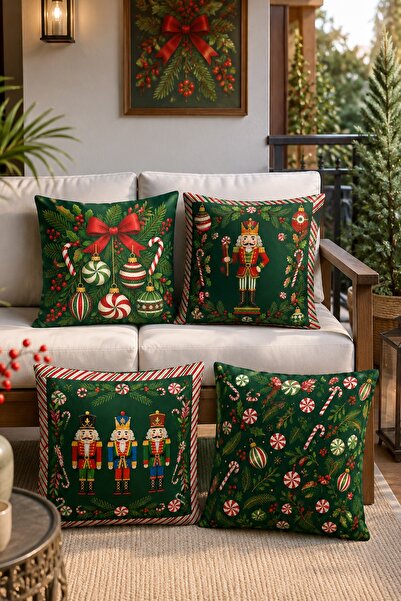 EVPANYA New Year's Toys Patterned 4-Piece Throw Pillow Cover Set