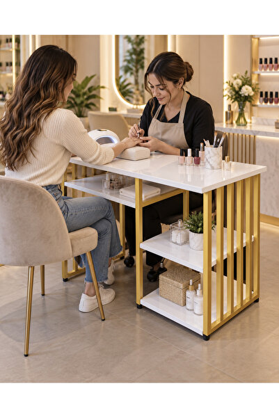 Genel Markalar Gold Collection Luxury Nail Desk / Gold Metal Profesyonel Nail...