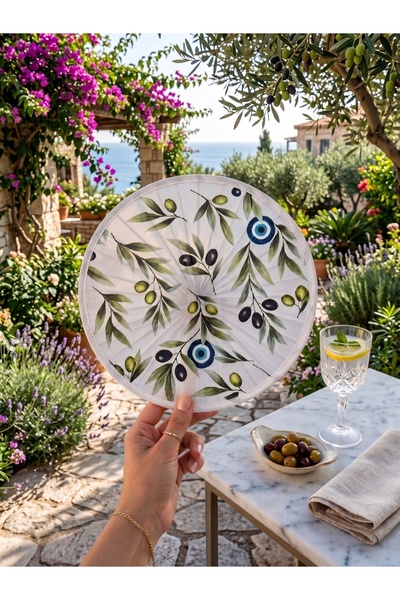 25cm Zeytin Desenli Katlanabilir Yelpaze