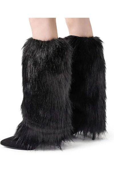 GENERAL Faux Fur Fuzzy Leg Warmers Winter Cozy Furry Boot Covers for Women, W...