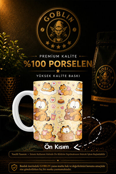 Goblin Garfield Kedi Temalı Baskılı Porselen Kupa Bardak - Hediyelik Çizgi Fi...