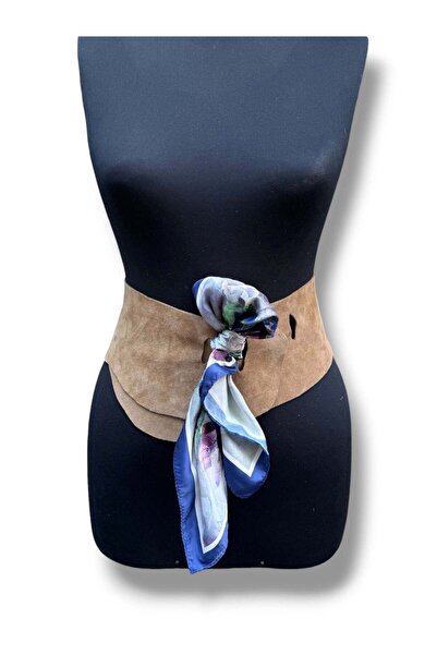 Yılday Gür Butik Women's Tan Blue Scarf Detailed Nubuck Leather Belt - Monet ...