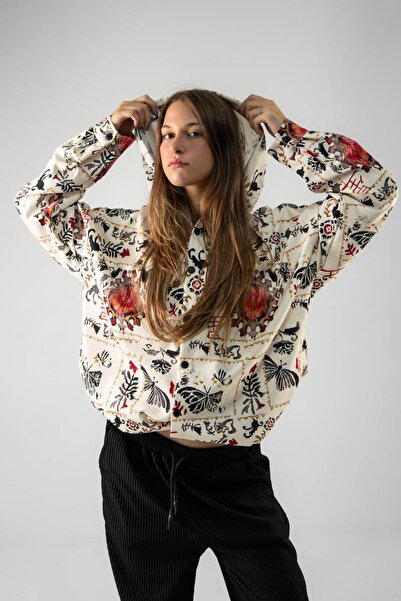 Gerusta Women's Leaf Patterned Hooded Shirt Grs1176