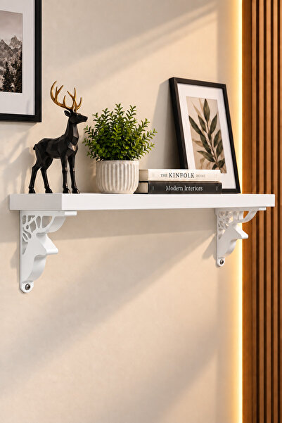 SürLaz Geyik Motifli Dekoratif Duvar Rafı 45x11 cm Montaj Setli Modern Salon ...