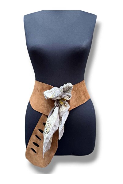 Yılday Gür Butik Marisol Scarf Detailed Tan Nubuck Belt |   Asymmetrical Wome...