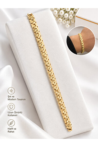 Gold Geometrik Desenli Şık Bileklik