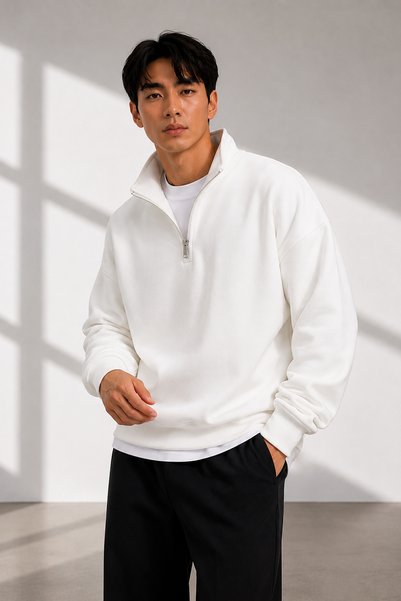 beuivo Unisex Set of 3 Half-Zipper Stand Collar 100% Cotton Soft Textured Fleece Inside Sweatshirt Plain Pullover (3 Pcs)