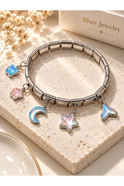 Bluw Jewelry سوار لونا من الفولاذ الإيطالي بتصميم البحر