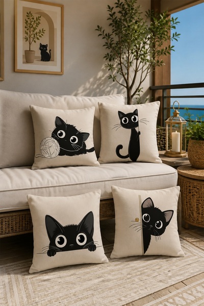 EVPANYA Player Kitten Patterned 4-Piece Throw Pillow Cover Set