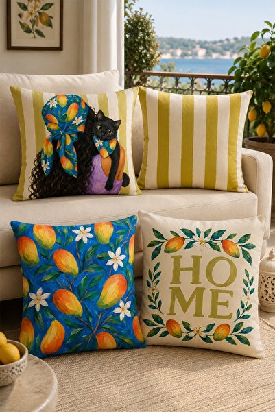 EVPANYA Girl in Bandana Patterned 4-Piece Throw Pillow Cover Set