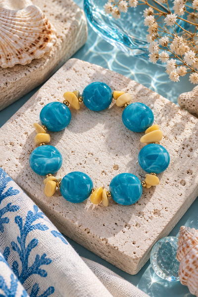 Sylvera Shop Bohemian Blue Round Beaded Stone-Look Bracelet