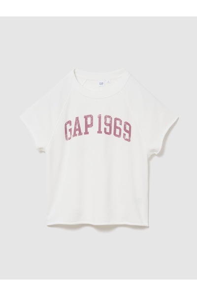 GAP Kadın Beyaz Relaxed Fransız Havlu Kumaş Grafik Baskılı T-Shirt