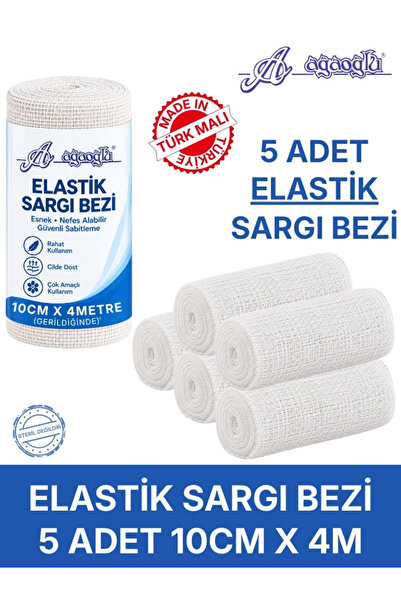 Ağaoğlu 5 Adet Elastik Sargı Bezi 10cm x 4m (Gerildiğinde) – Tek Tek Paketli,...