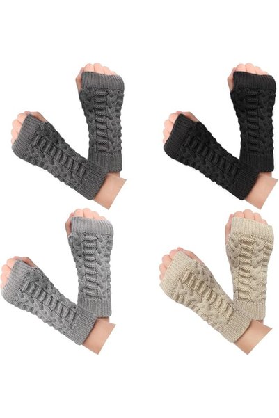 KASTWAVE قفازات بدون أصابع للنساء، 4 أزواج من أغطية الذراع الدافئة للشتاء مع ...
