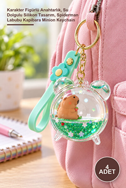 Yenilig 4 Pieces of Water-Filled Silicone Keychain – Keychain with Character ...