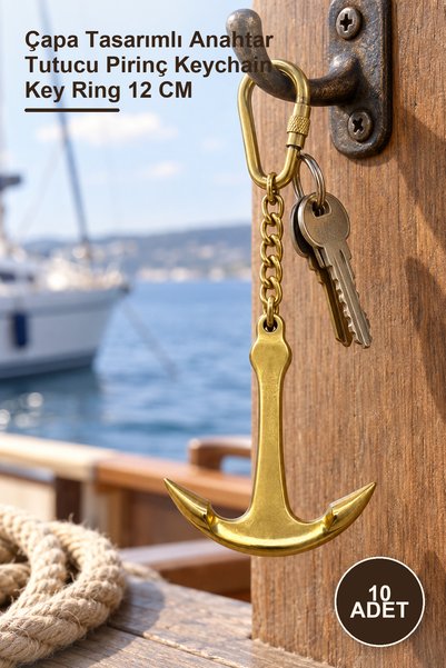 Yenilig 10 Pieces Brass Anchor Keychain – Anchor Design Key Holder Brass Keyc...