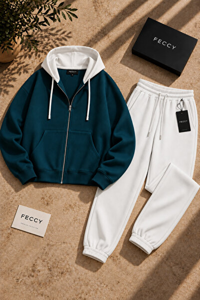 FECCY Premium Unisex Hooded Zippered Cardigan Tracksuit Set 3 Thread Threaded