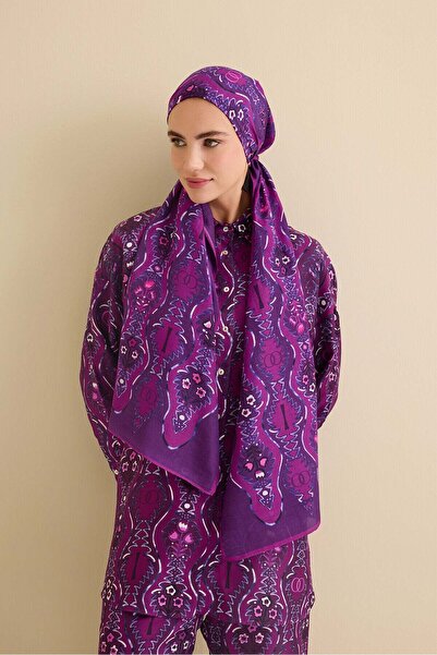 Imannoor شال قطني بنفسجي من كاجلان 72x212