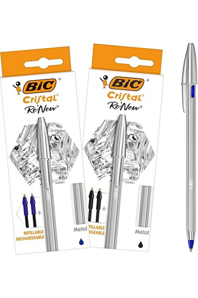 Bic كريستال رينيو، قلم حبر جاف فاخر قابل لإعادة التعبئة، باللونين الأسود والأ...