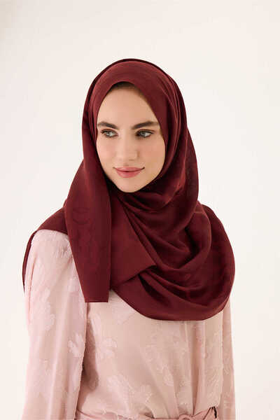 Imannoor Güneş Doğarken Burgundy Shiny Jacquard Shawl 70X200