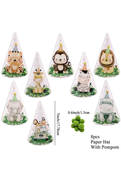 Choice 8pcs mix green 8pcs Wild Animal Paper Hat Tiger Lion Party Hats For Ki...